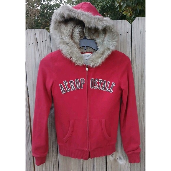 Aeropostale Fur Lined Zip Up Hoodie Size Medium Large Spell out Logo - Picture 10 of 16
